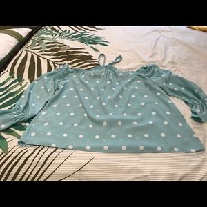 Beautiful aqua polka off shoulder INC. top